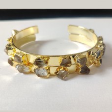 Crystal quartz raw stone electroplated bracelet